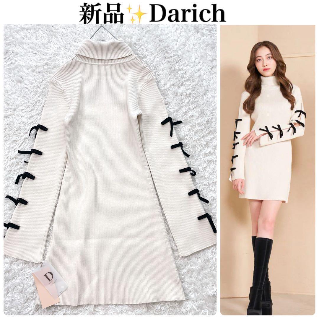 新品✨️ダーリッチ アームリボンリブニットミニワンピース　darich