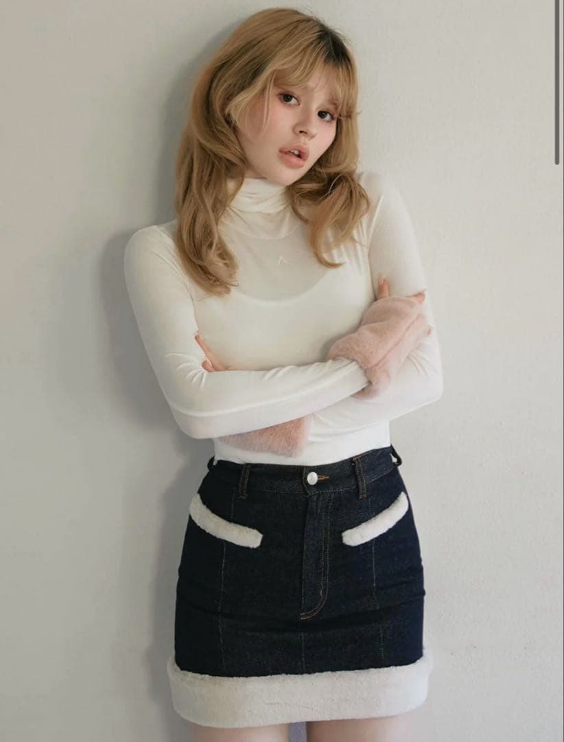 スカート andmary Fur pocket denim skirt M