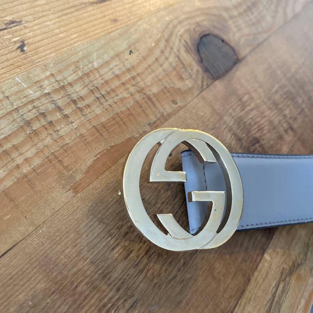 GUCCI グレー レザー ベルト ダブルGロゴ