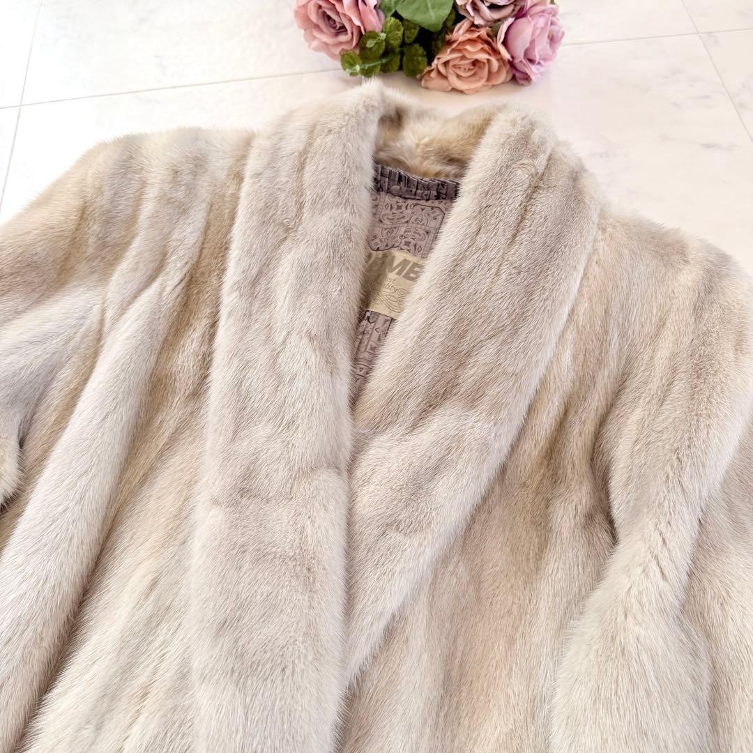 希少デザイン エンバ サファイア フレア ファーコート 毛皮 ショールカラー紋様