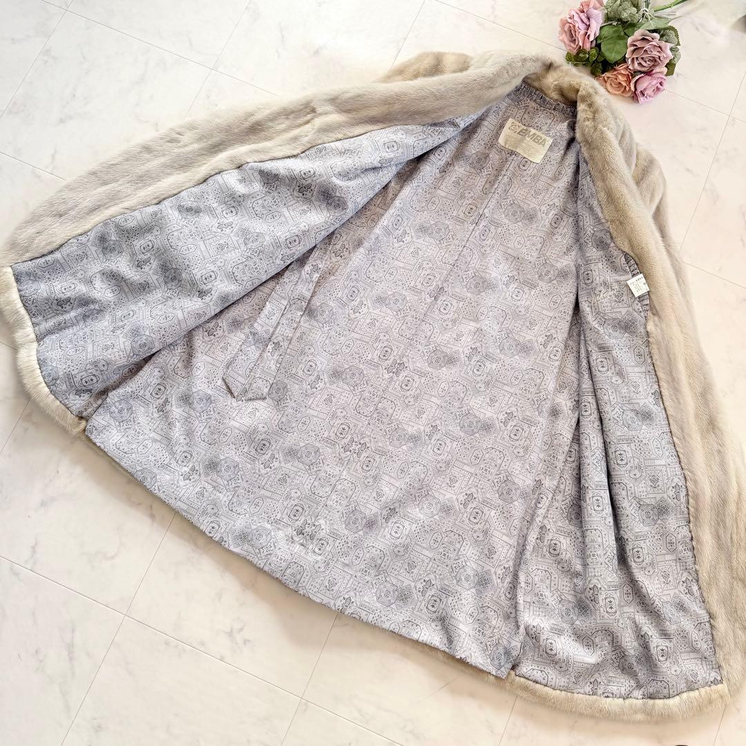 希少デザイン エンバ サファイア フレア ファーコート 毛皮 ショールカラー紋様