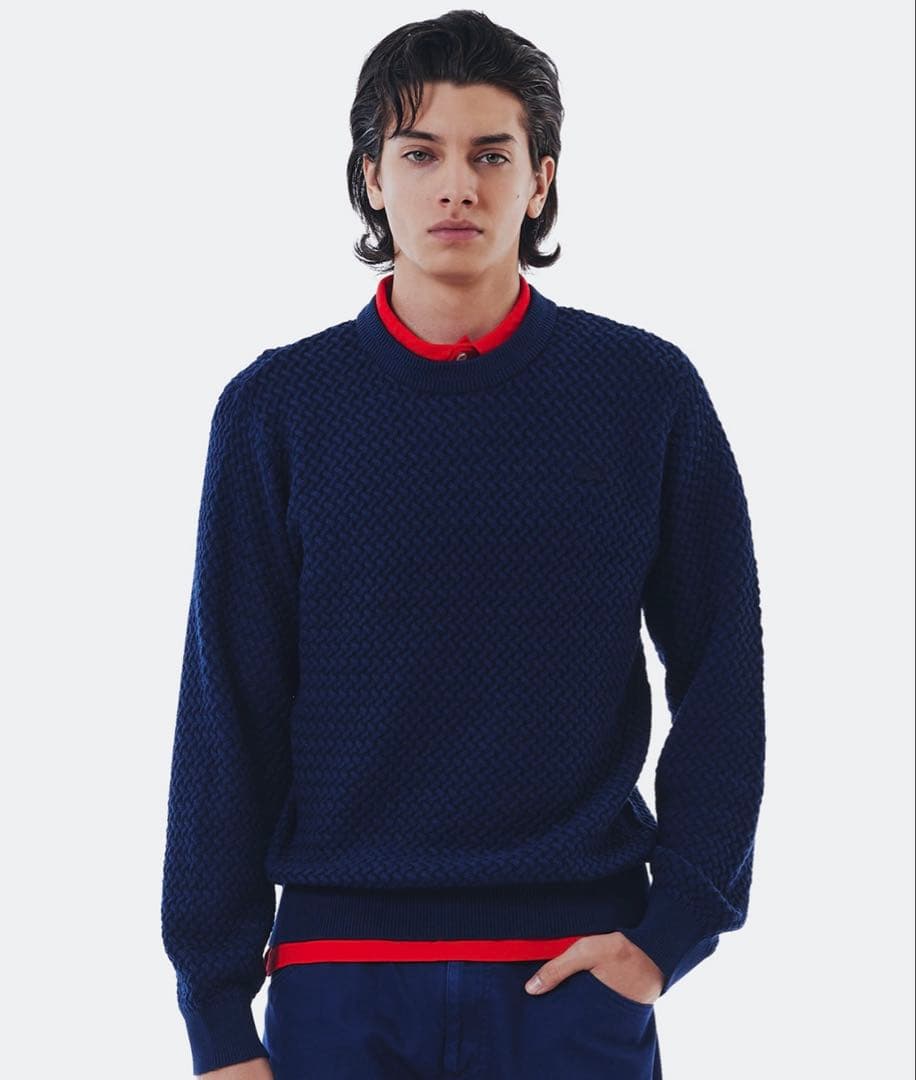 新品✨ラコステ　ローゲージバスケット編みニットクルーネックセーター　ネイビー　S