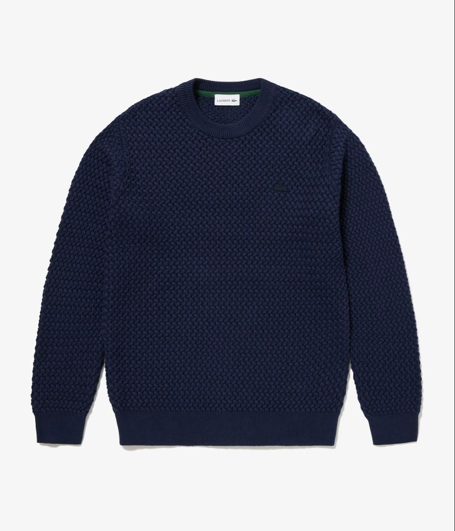 新品✨ラコステ　ローゲージバスケット編みニットクルーネックセーター　ネイビー　S