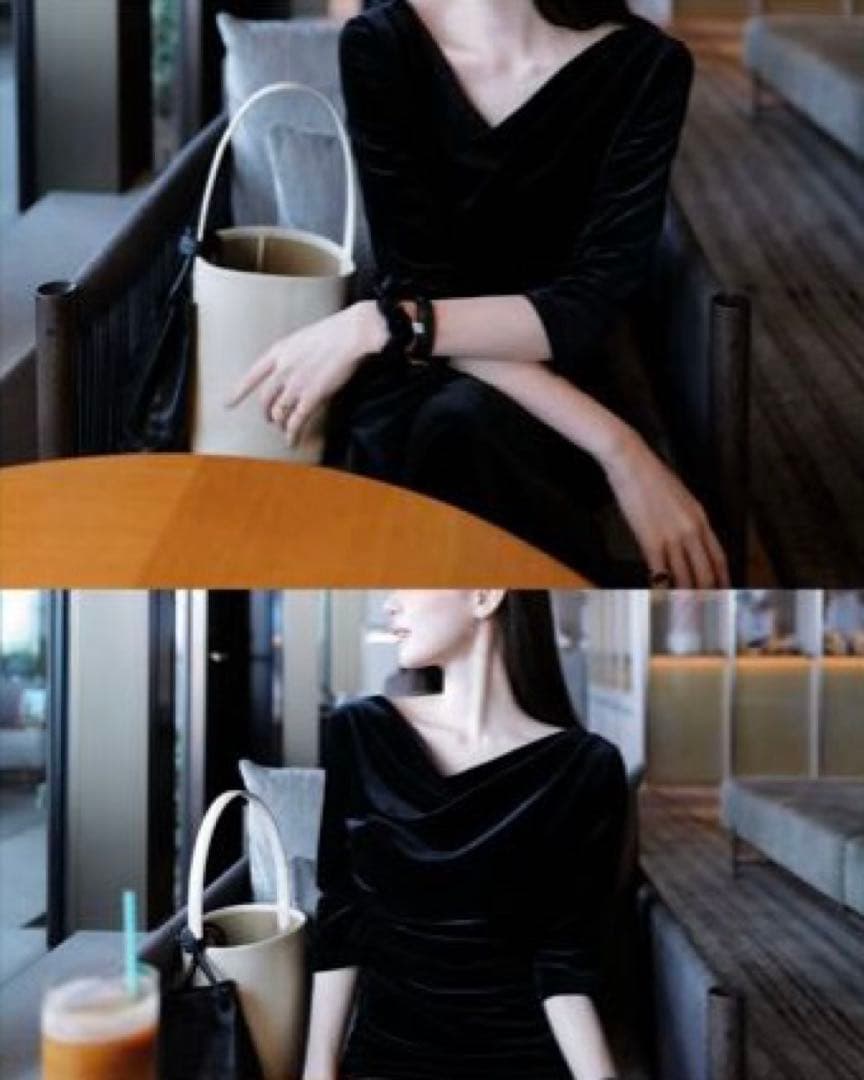 ワンピース celon / shirring drape velour dress