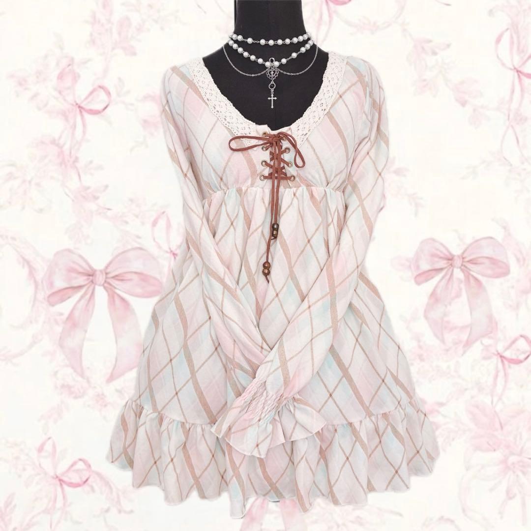 希少 y2k LIZ LISAシャーリングチェック ワンピース 姫カジ 起毛