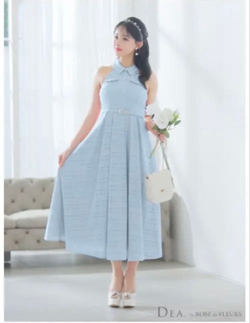 最終値下げ！ローブドフルール　ホルターネックチェック柄ロングドレス Sサイズ