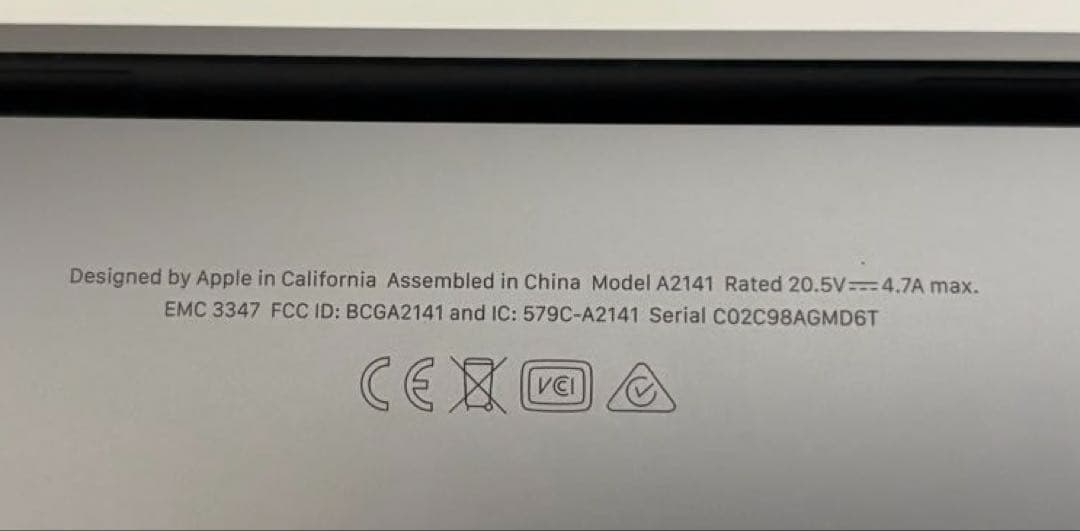 【ジャンク】Apple MacBook Pro 16インチ（2019年モデル）