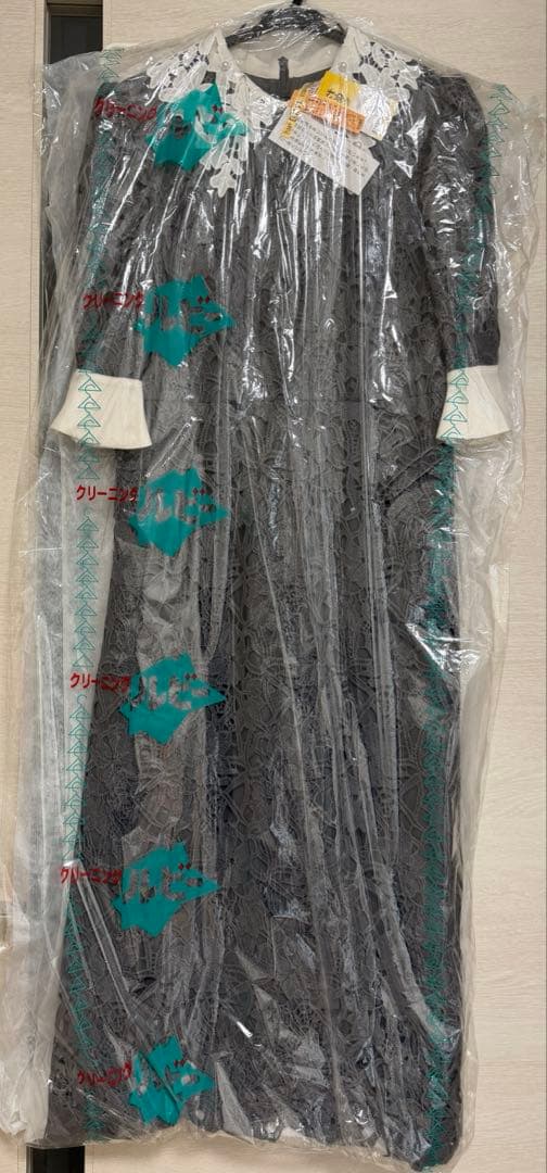 花柄レースカラースパンコールAラインワンピースドレス