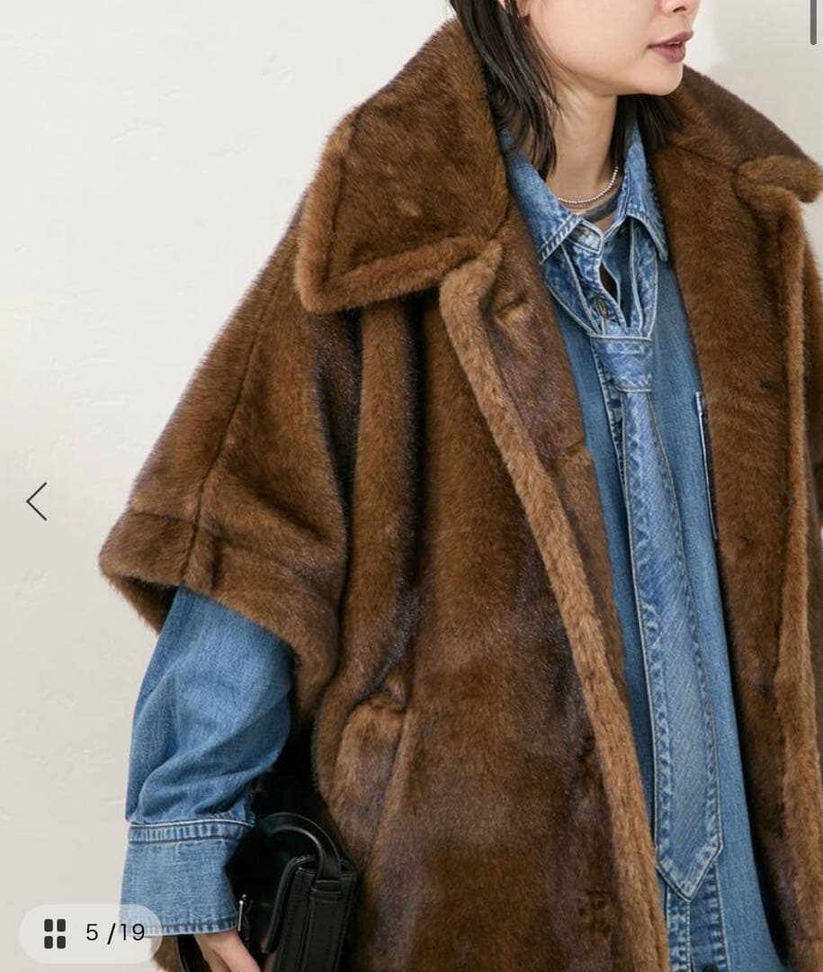 Mink Like Fur Poncho ブラウンファーショートコート