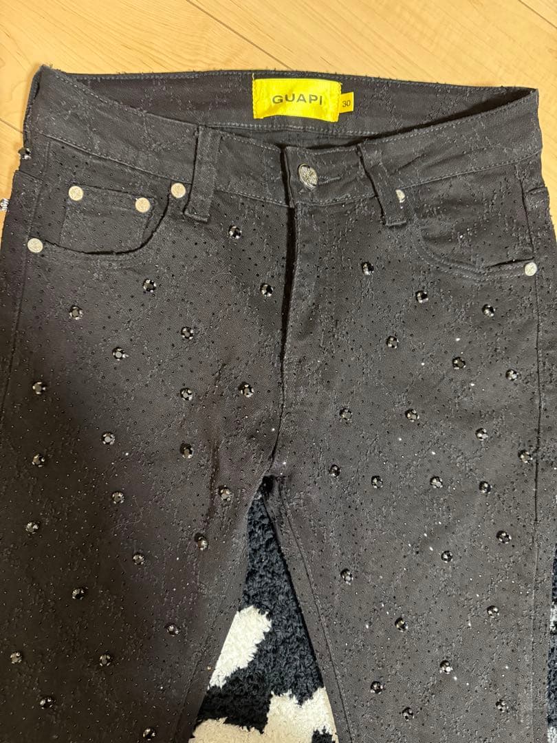 【激レア】GUAPI ラインストーン ストレート パンツ ブラック30