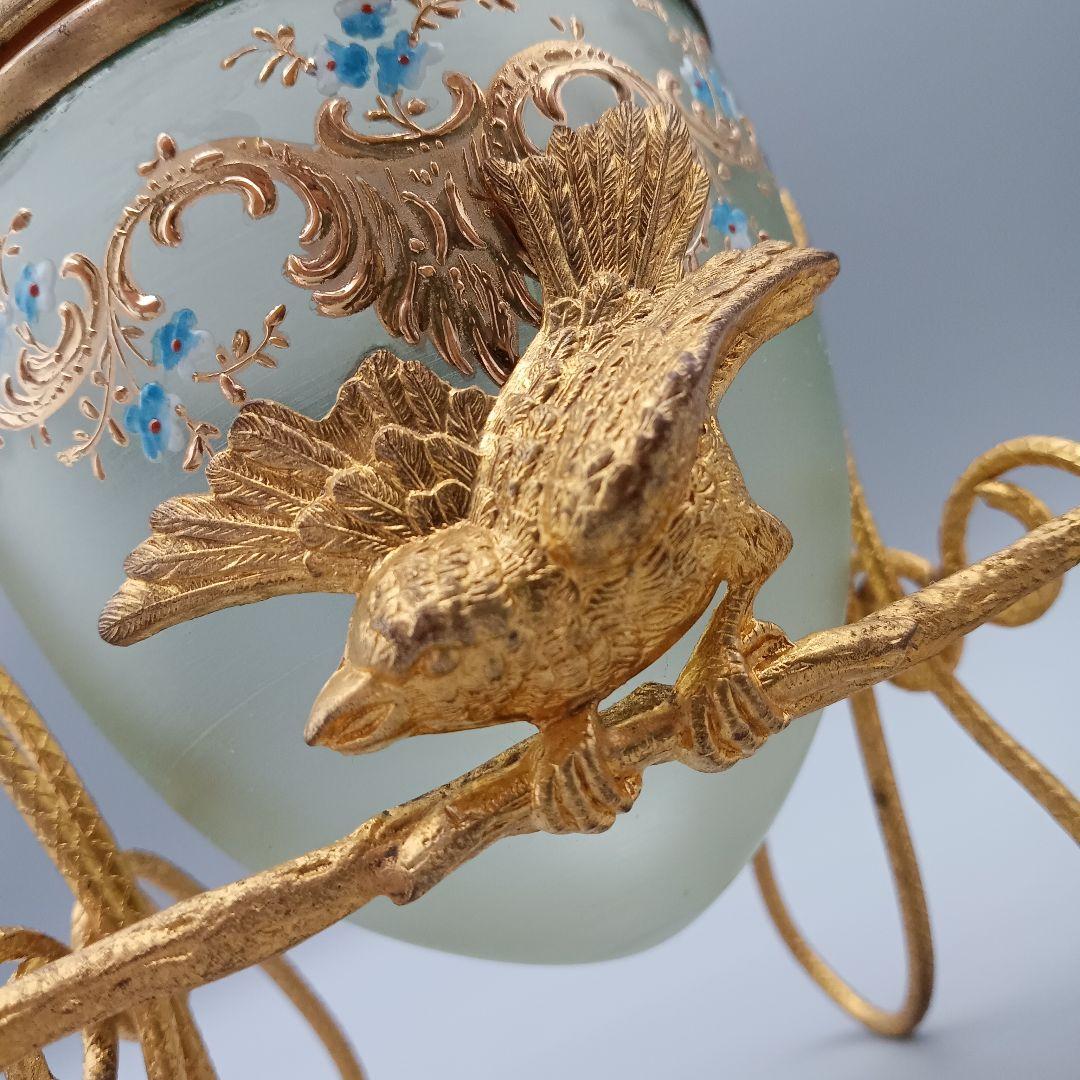 エッグ型 ガラス製 トリンケットボックス 小物入れ アンティーク 金彩