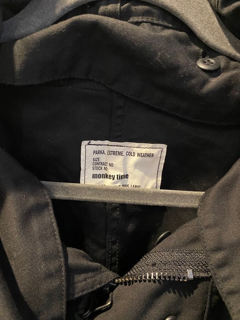 モンキータイム　ファー付き黒モッズコート