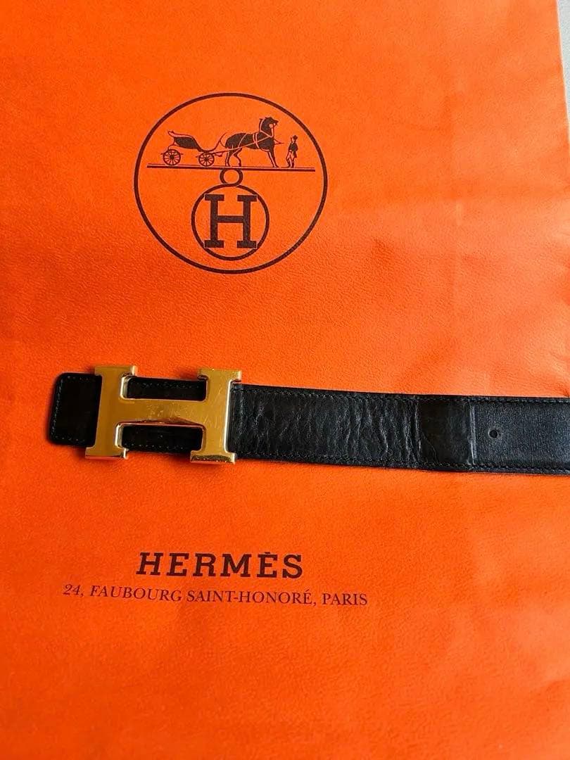 HERMES ブラック ベルト　ゴールドバックル