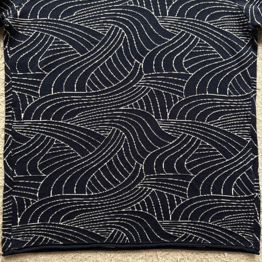 ★希少 XLサイズ★ エンポリオ アルマーニ 長袖 ニット 波柄 総柄 紺