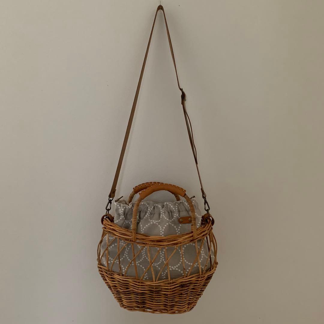 そらっち　ハンドメイド　作家様　ミナポルホネン　カゴバッグ　タンバリン