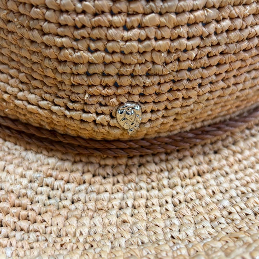 美品 希少柄 ヘレンカミンスキー ラフィアハット 14cm ツバ広 OSサイズ