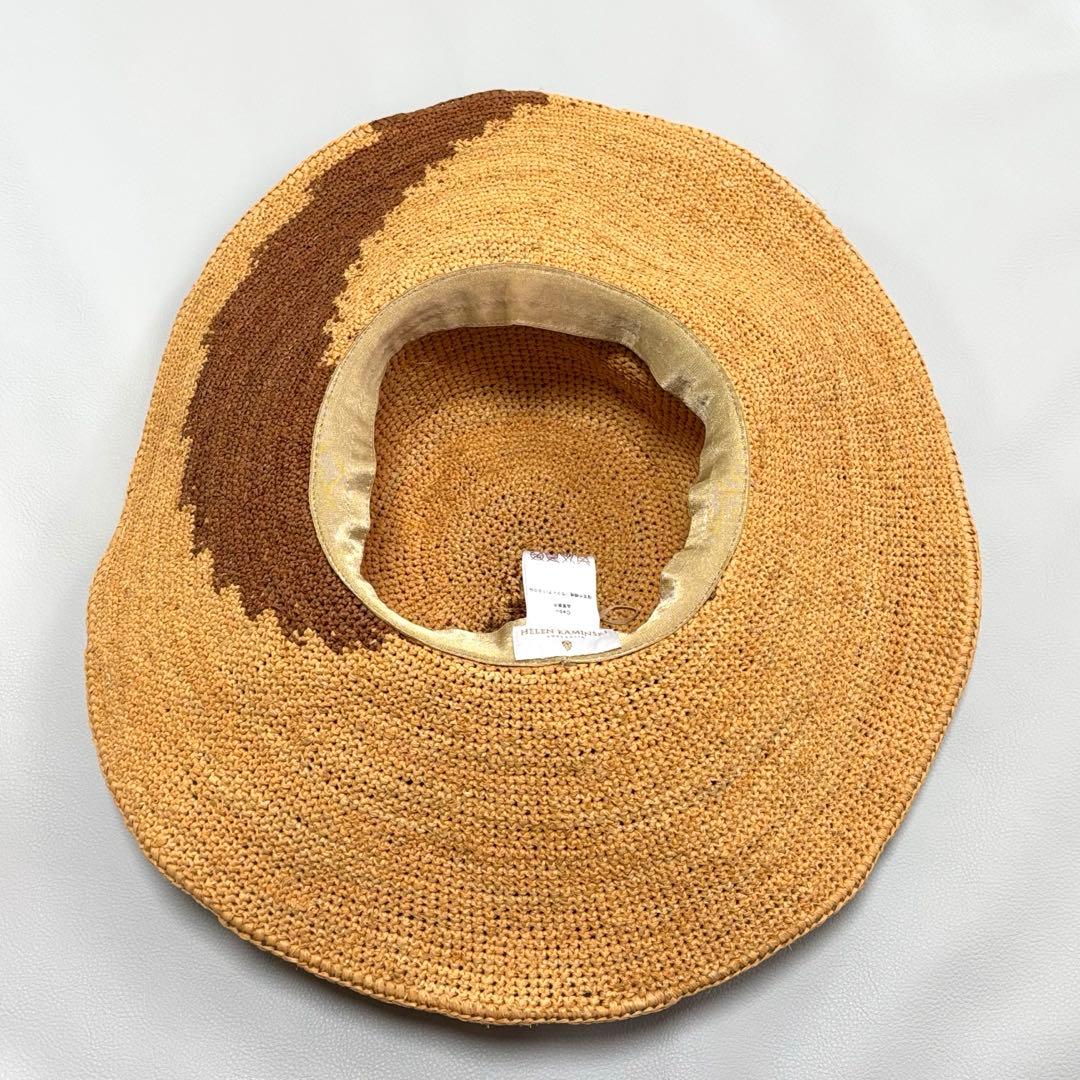 美品 希少柄 ヘレンカミンスキー ラフィアハット 14cm ツバ広 OSサイズ