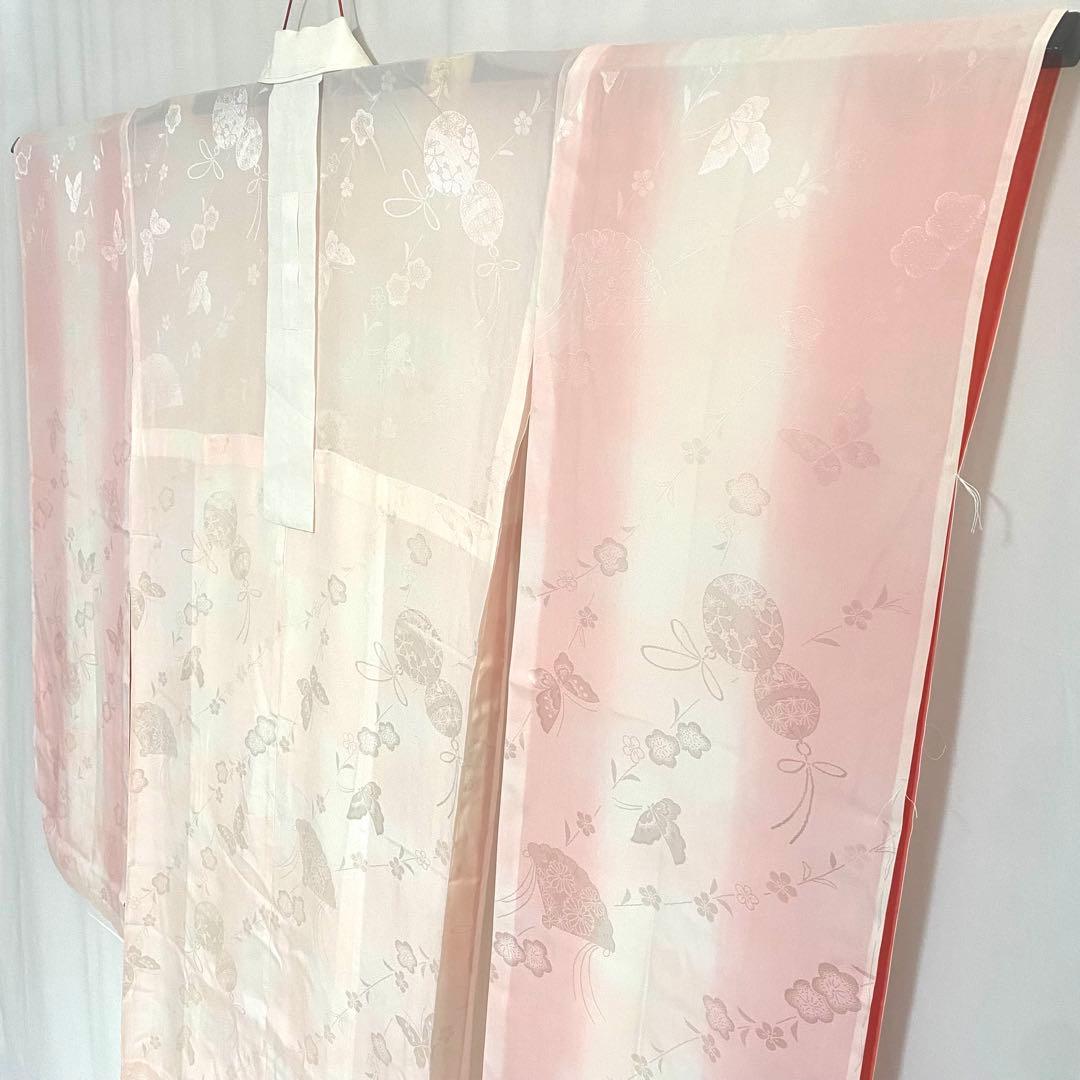 5k772 長襦袢　正絹　単衣　振袖用　刺繍　ピンク　白　花柄　和装　着物