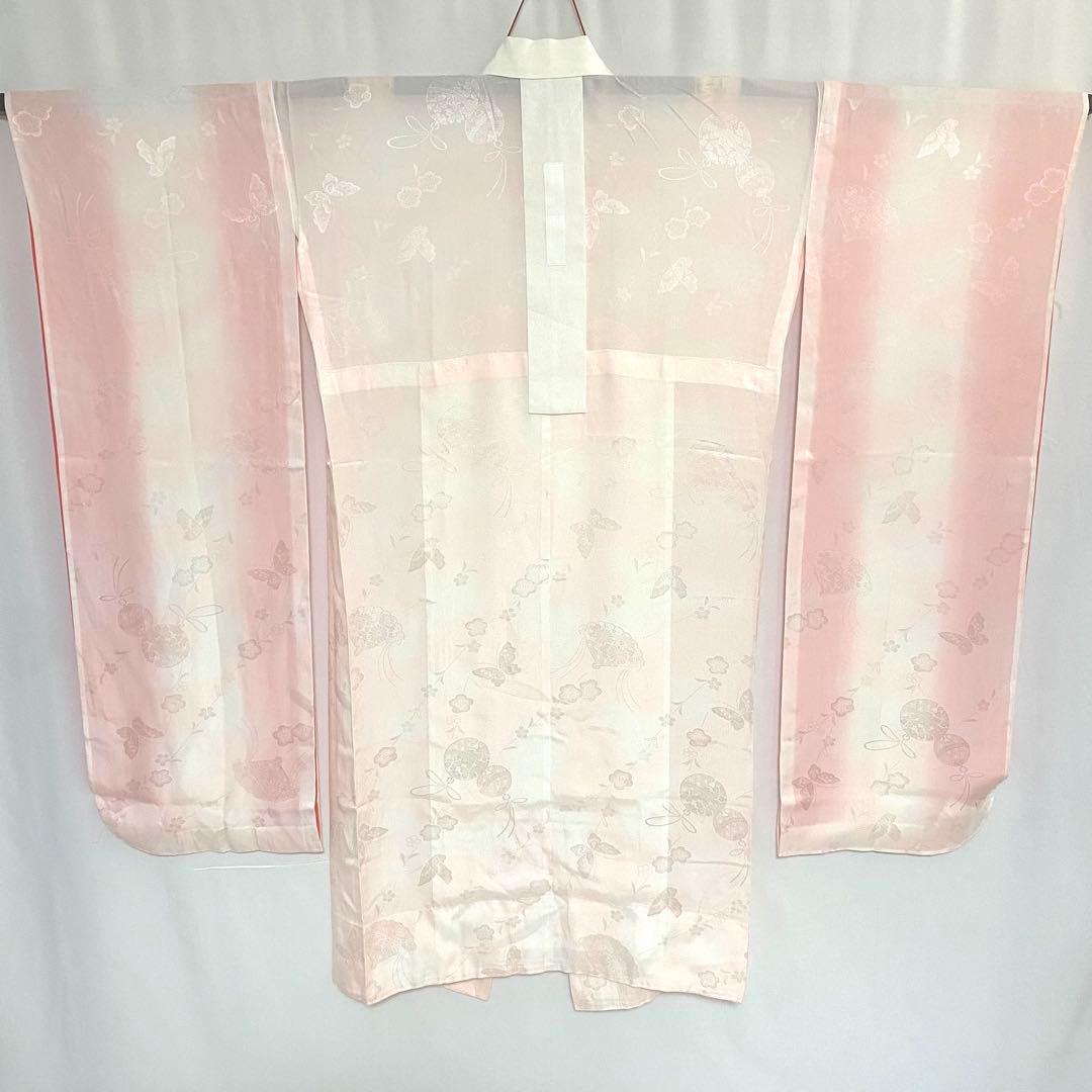 5k772 長襦袢　正絹　単衣　振袖用　刺繍　ピンク　白　花柄　和装　着物