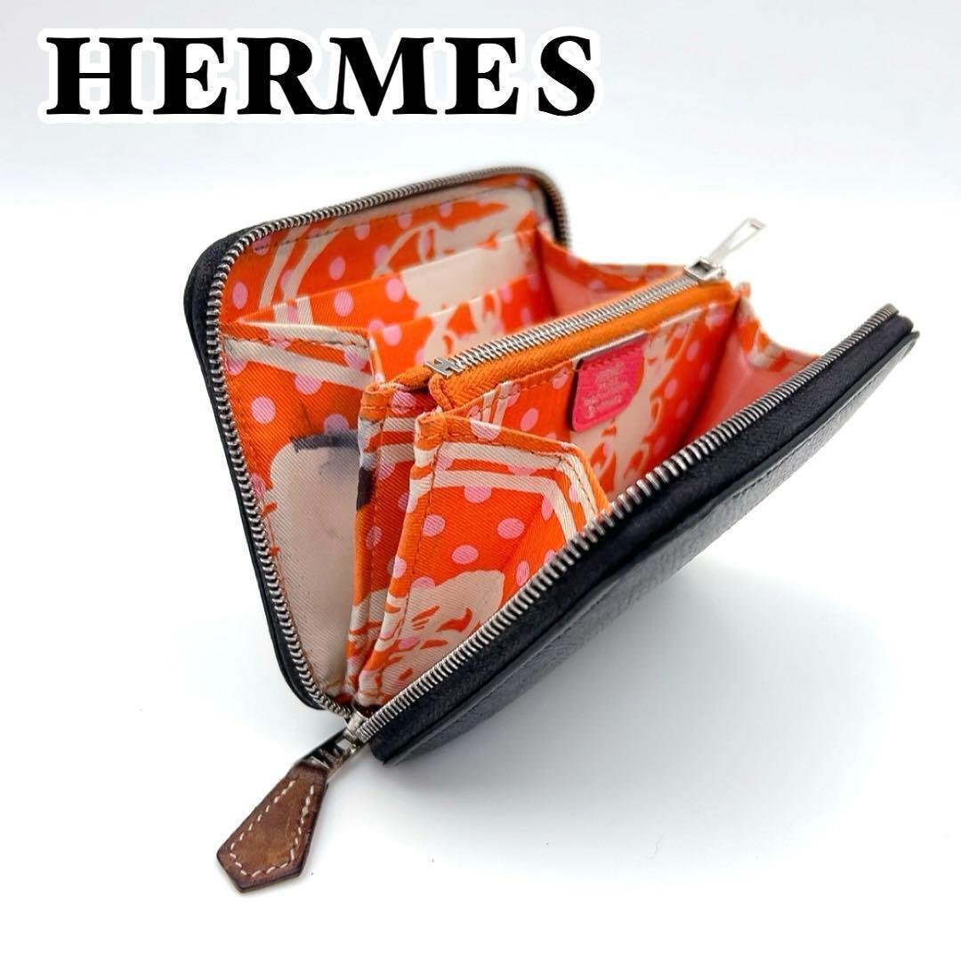 エルメス アザップ シルクイン コンパクト ブラック C刻印 財布 789