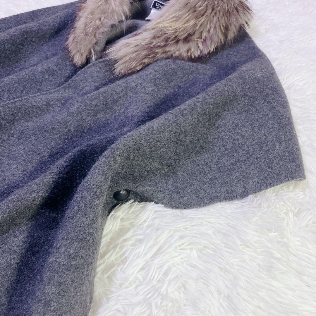 【美品】グレースコンチネンタル　ポンチョ　ストール　ラクーンファー　グレー