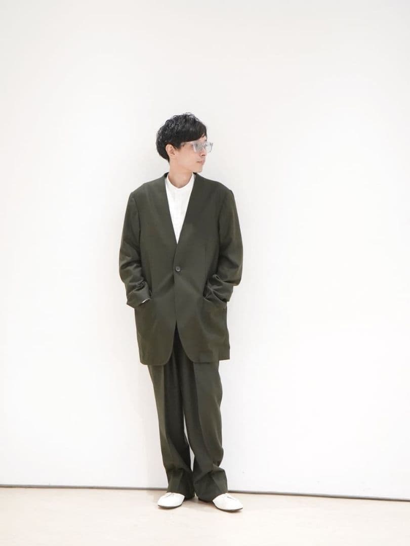 【新品未使用品】RAINMAKER ノーカラーロングジャケット ダークオリーブ