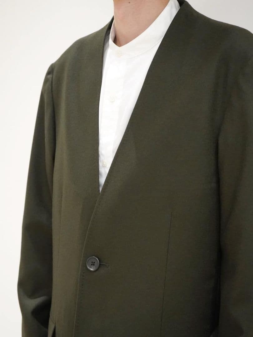 【新品未使用品】RAINMAKER ノーカラーロングジャケット ダークオリーブ