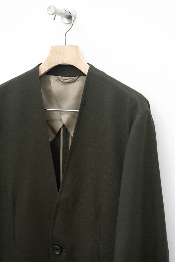 【新品未使用品】RAINMAKER ノーカラーロングジャケット ダークオリーブ