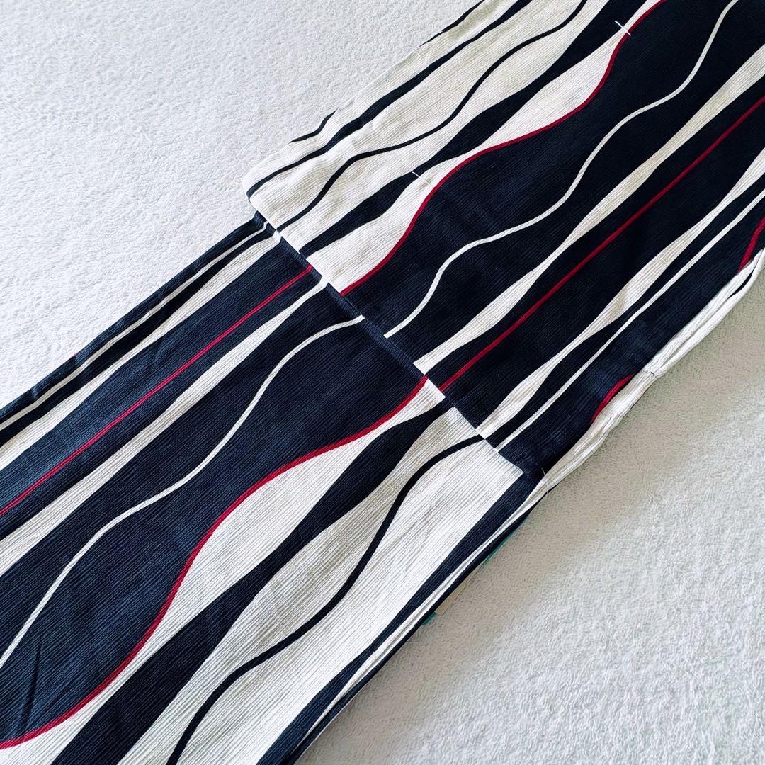 新品　生成り　黒　赤　よろけ縞　大正モダン　粋　見えない縫製　高級綿麻浴衣　単品