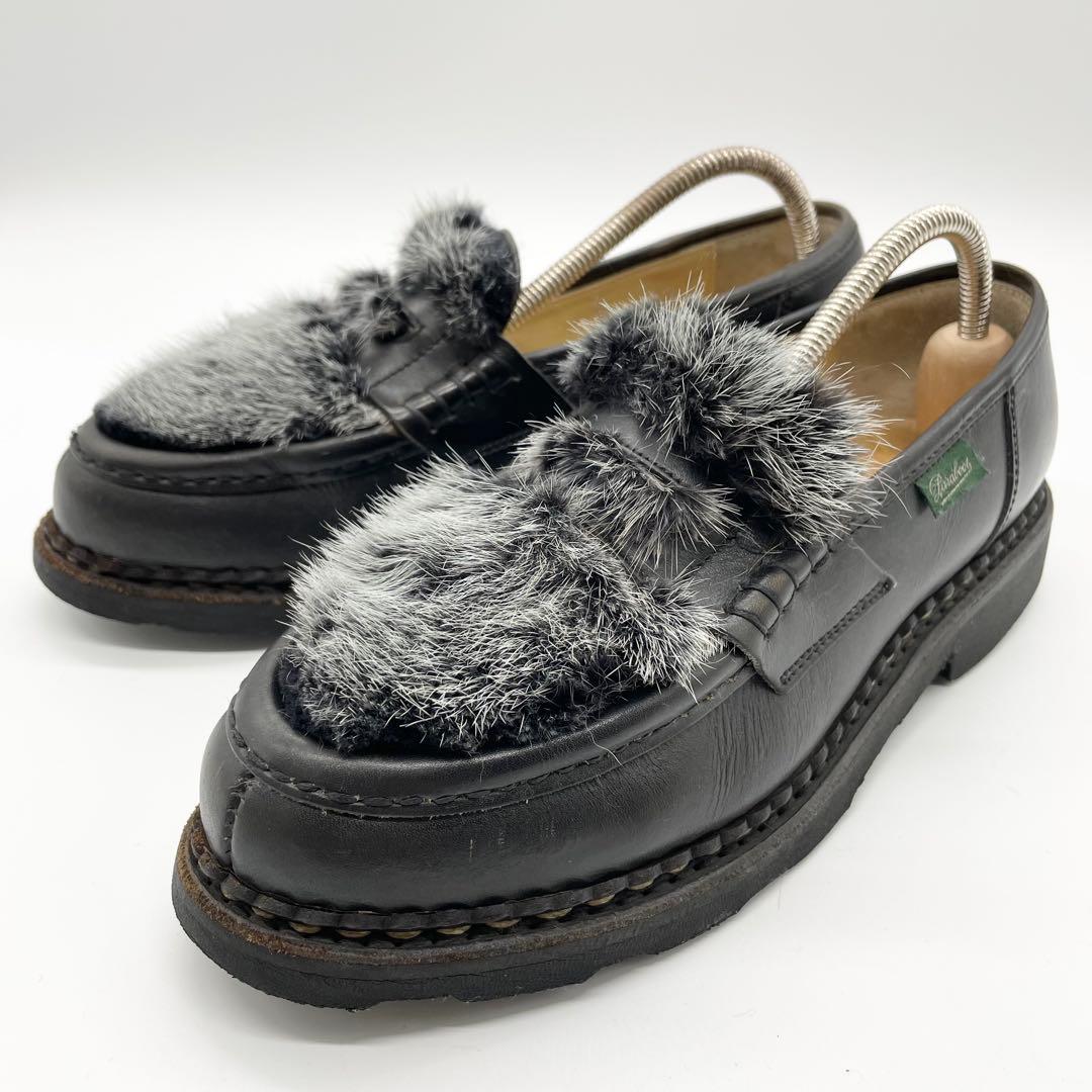 Paraboot ORSAY オルセー ミンクファー ローファー 革靴 黒 24