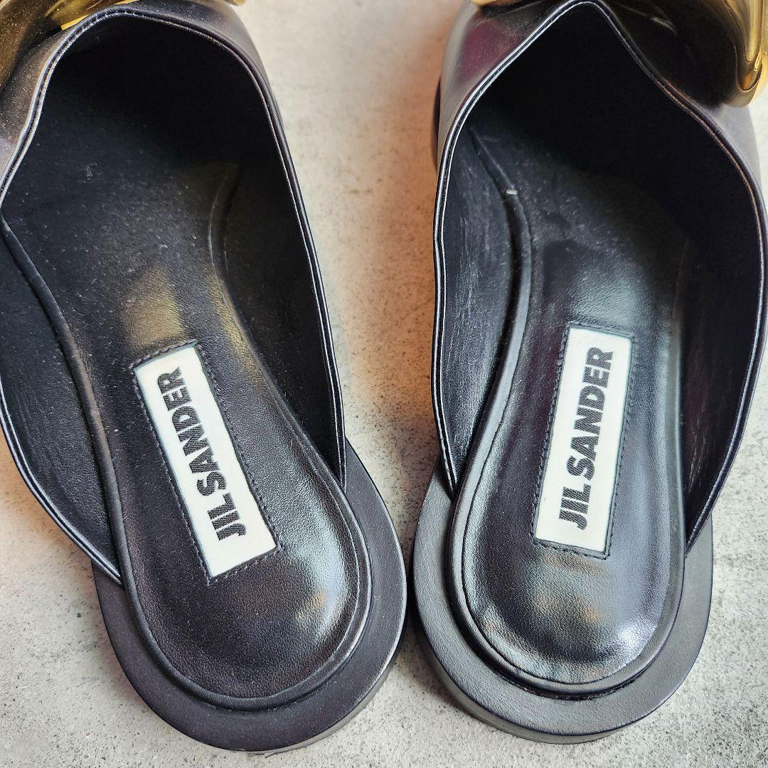 ［美品］JIL SANDER メタルプレート フラット ミュール　サンダル　黒