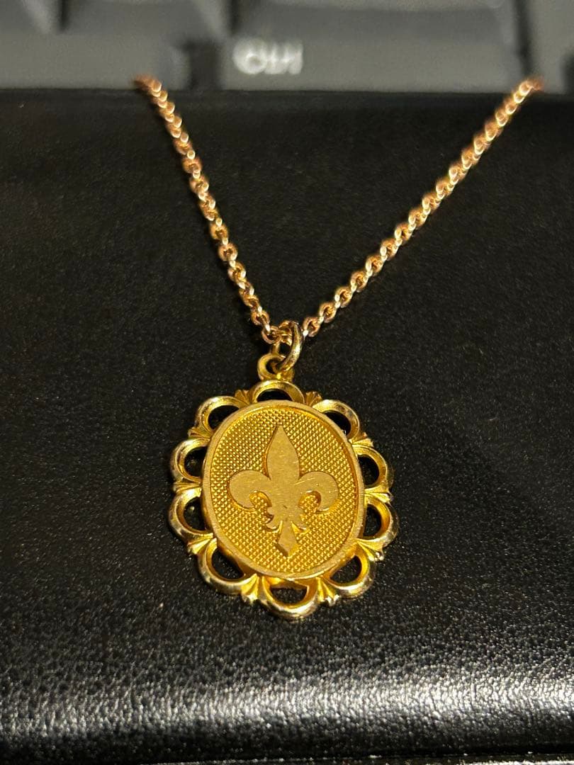 値上げ前 K14 チャーム ネックレス 百合 アンティーク 約2.44g