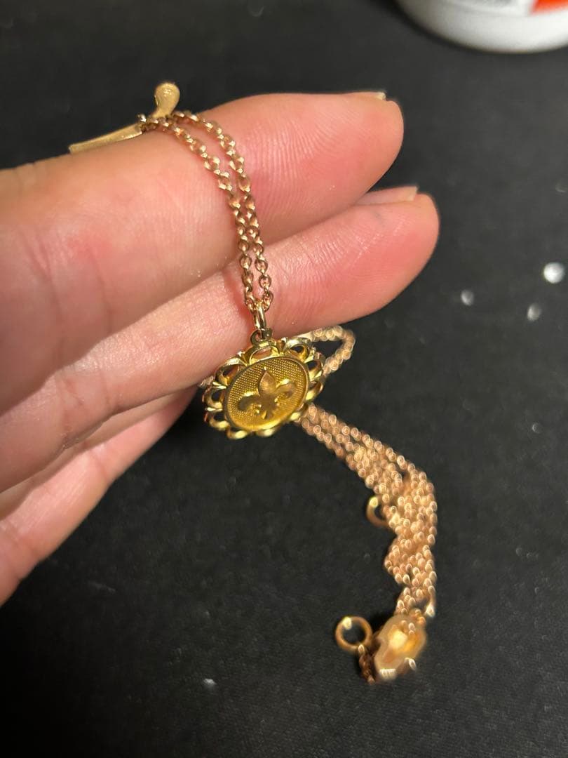 値上げ前 K14 チャーム ネックレス 百合 アンティーク 約2.44g