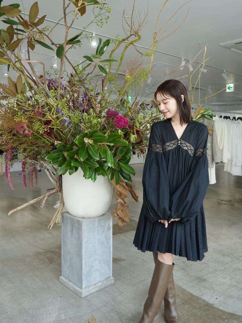 ワンピース laubeblanc Yoke Lace Volume Dress Black