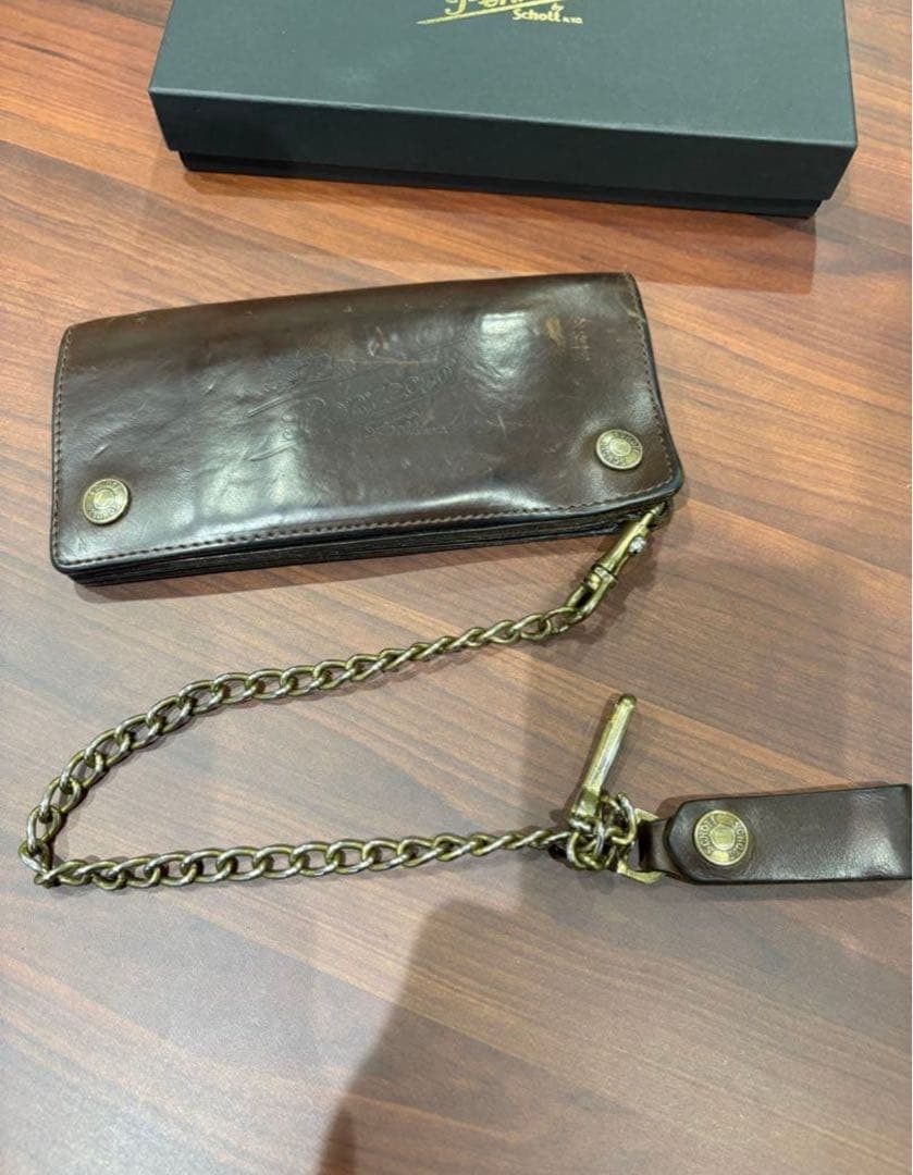 Sch￼ott ブラウンレザー ウォレットチェーン