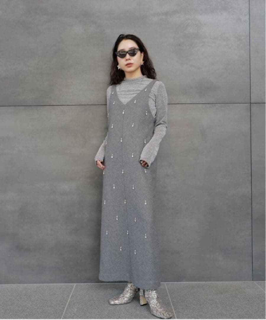 2601071 UND ELSA BIJOU WOOL DRESS グレー M