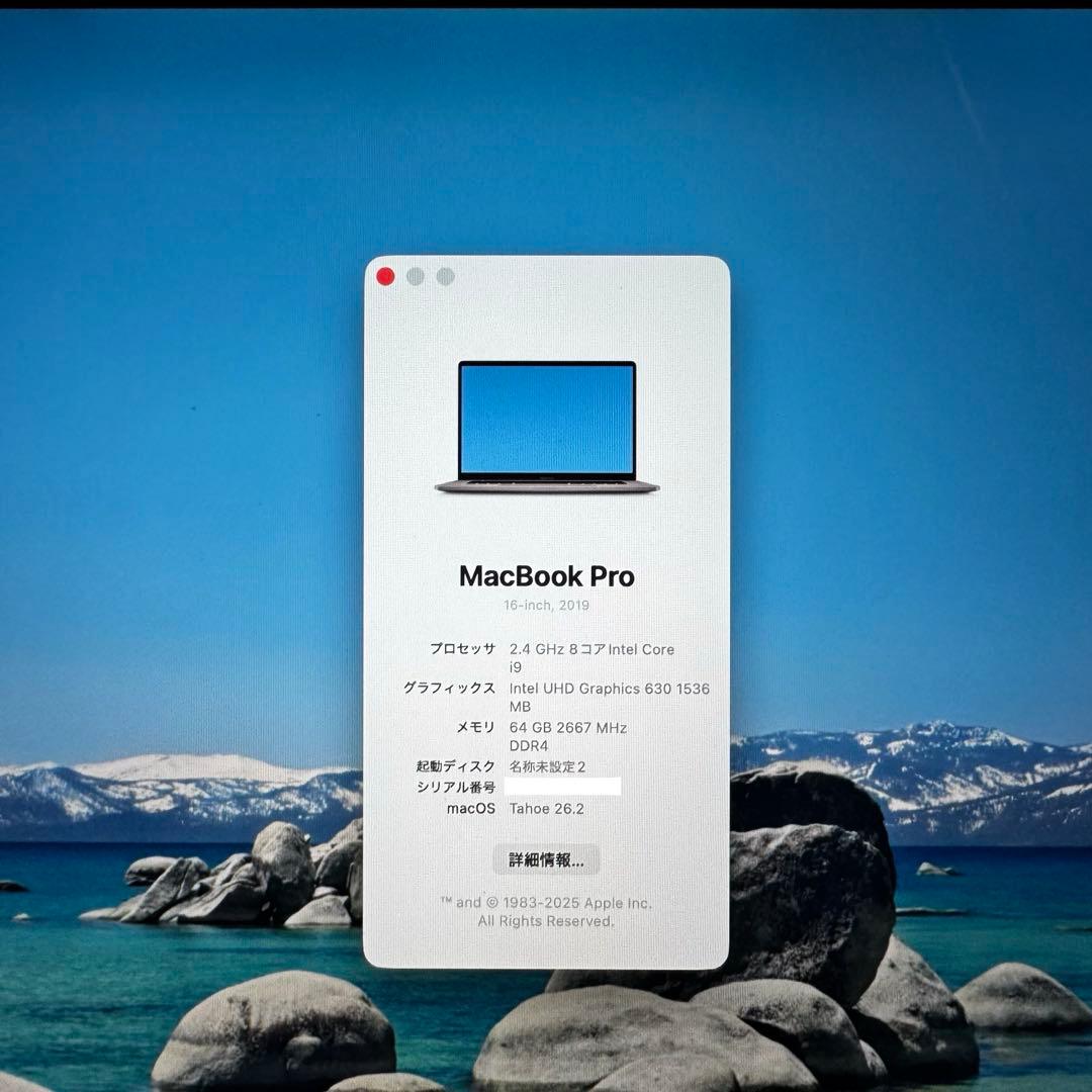 MacBookPro 16インチ(2019) i9 64GB 5500M 8GB