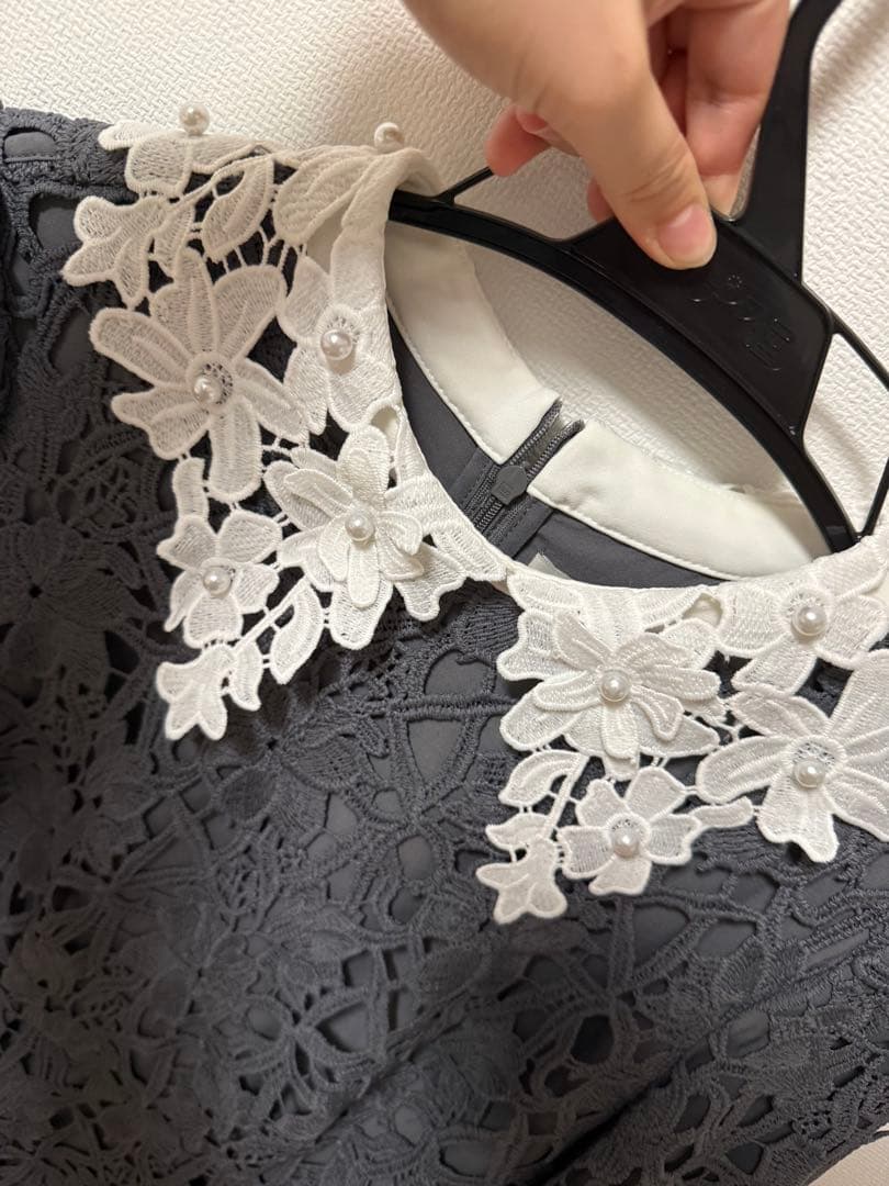 Sサイズ LEJA花柄レースカラースパンコール刺繍Aラインフレアドレスワンピース