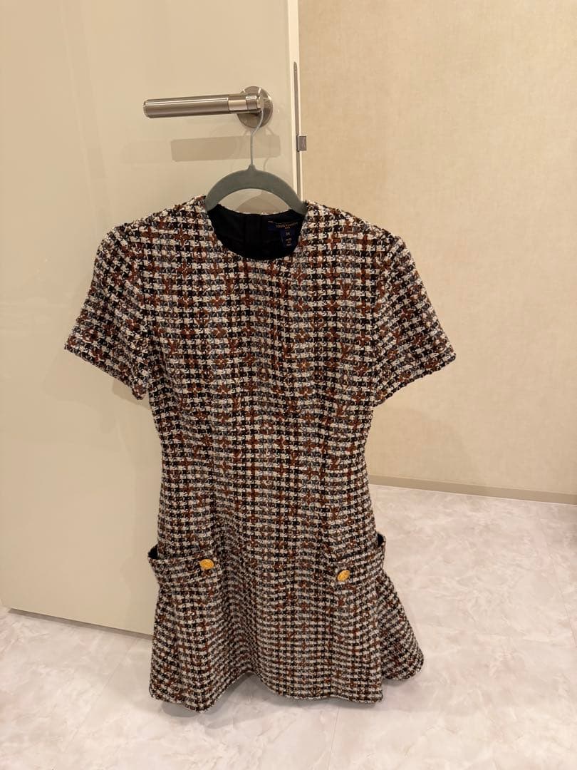ツイード柄 半袖ミニワンピース