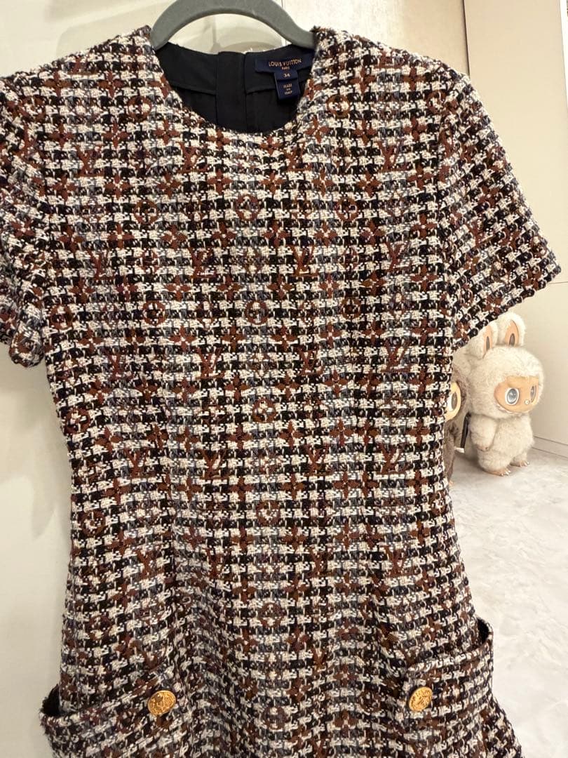 ツイード柄 半袖ミニワンピース