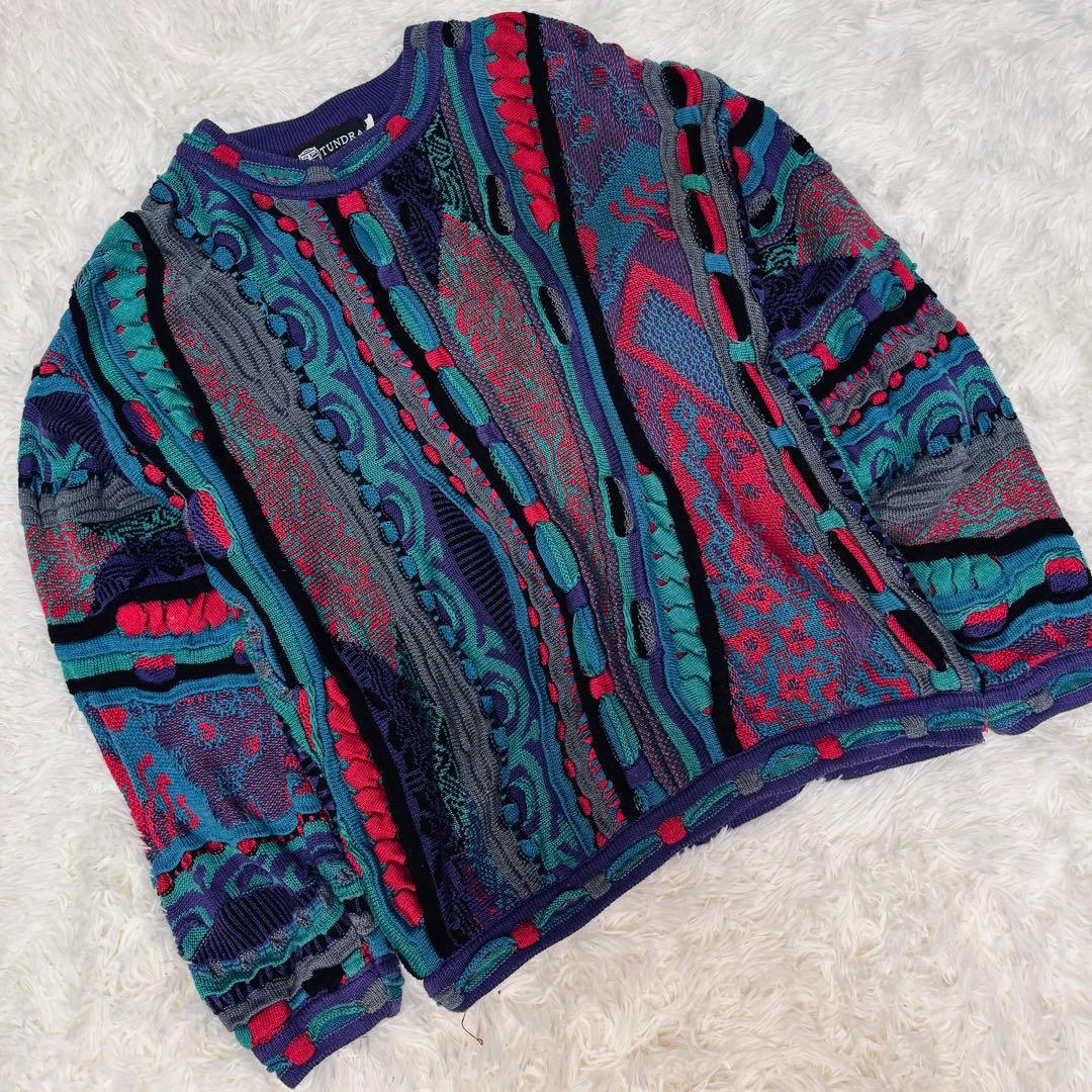 90s 製 TUNDRA 3Dニット セーター COOGI クージー