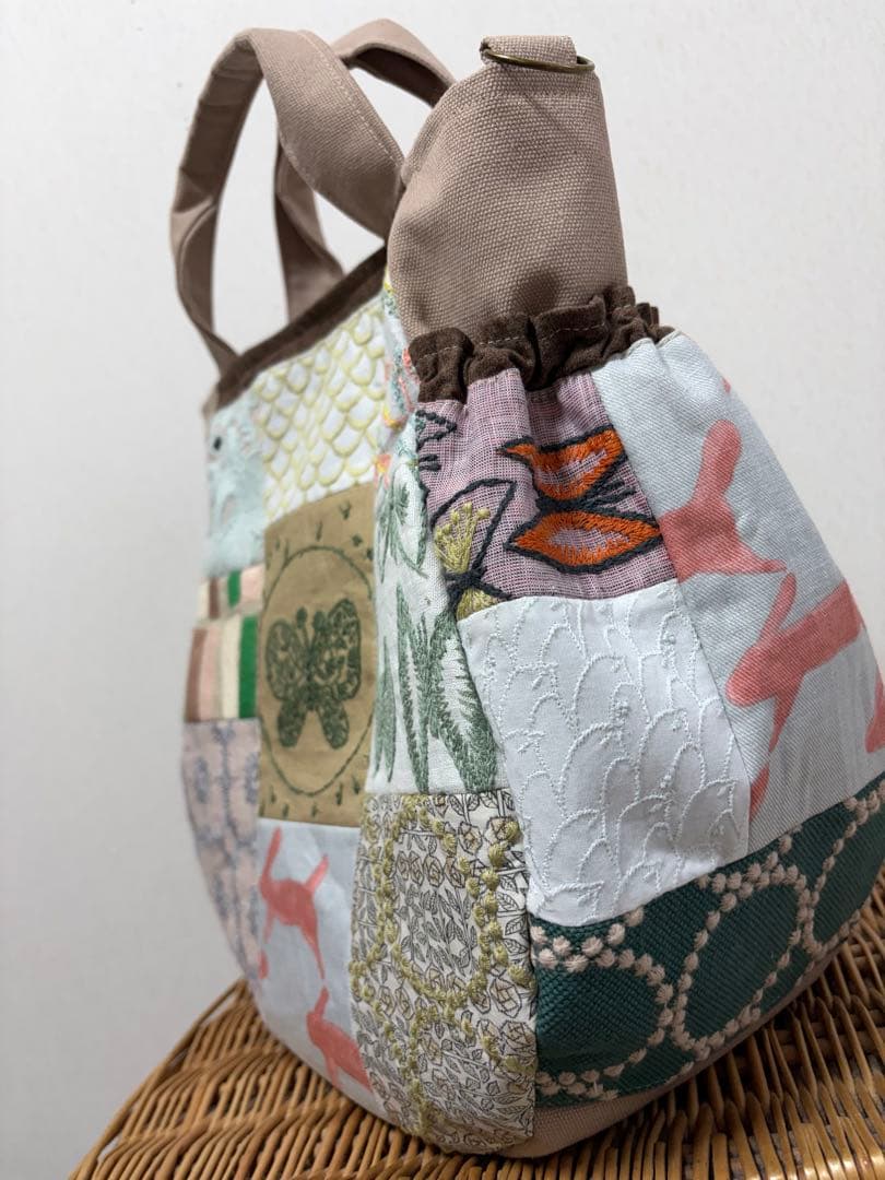 ミナペルホネン＊パッチギャザポケバッグ✂️ハンドメイド⚠️ワケあり