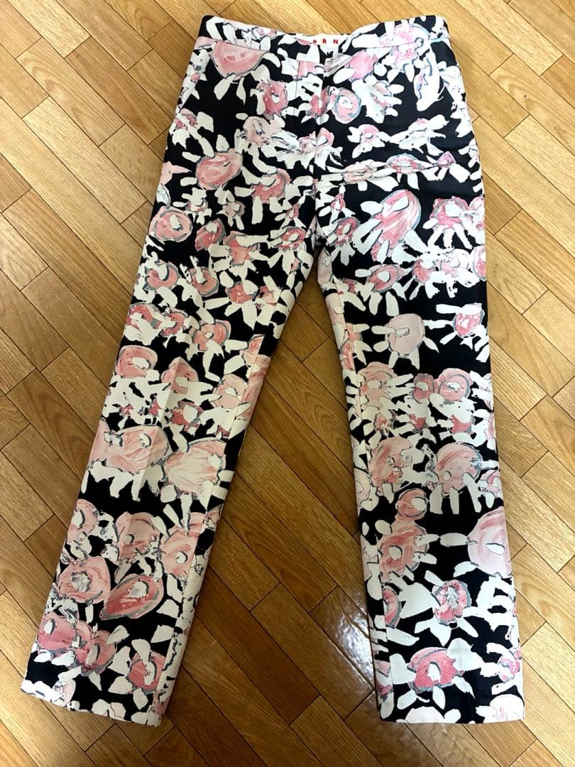 MARNI フラワープリント ストレートパンツ
