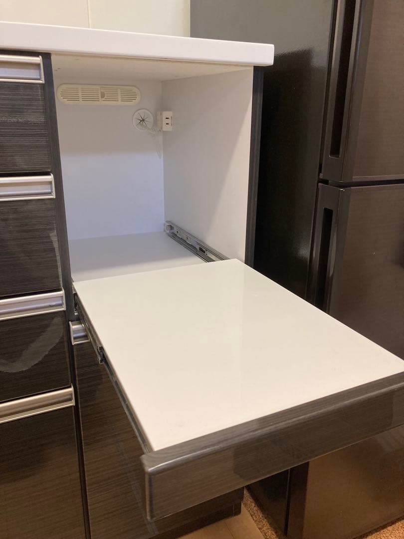 ダークブラウン キッチンカウンター 4段引き出し