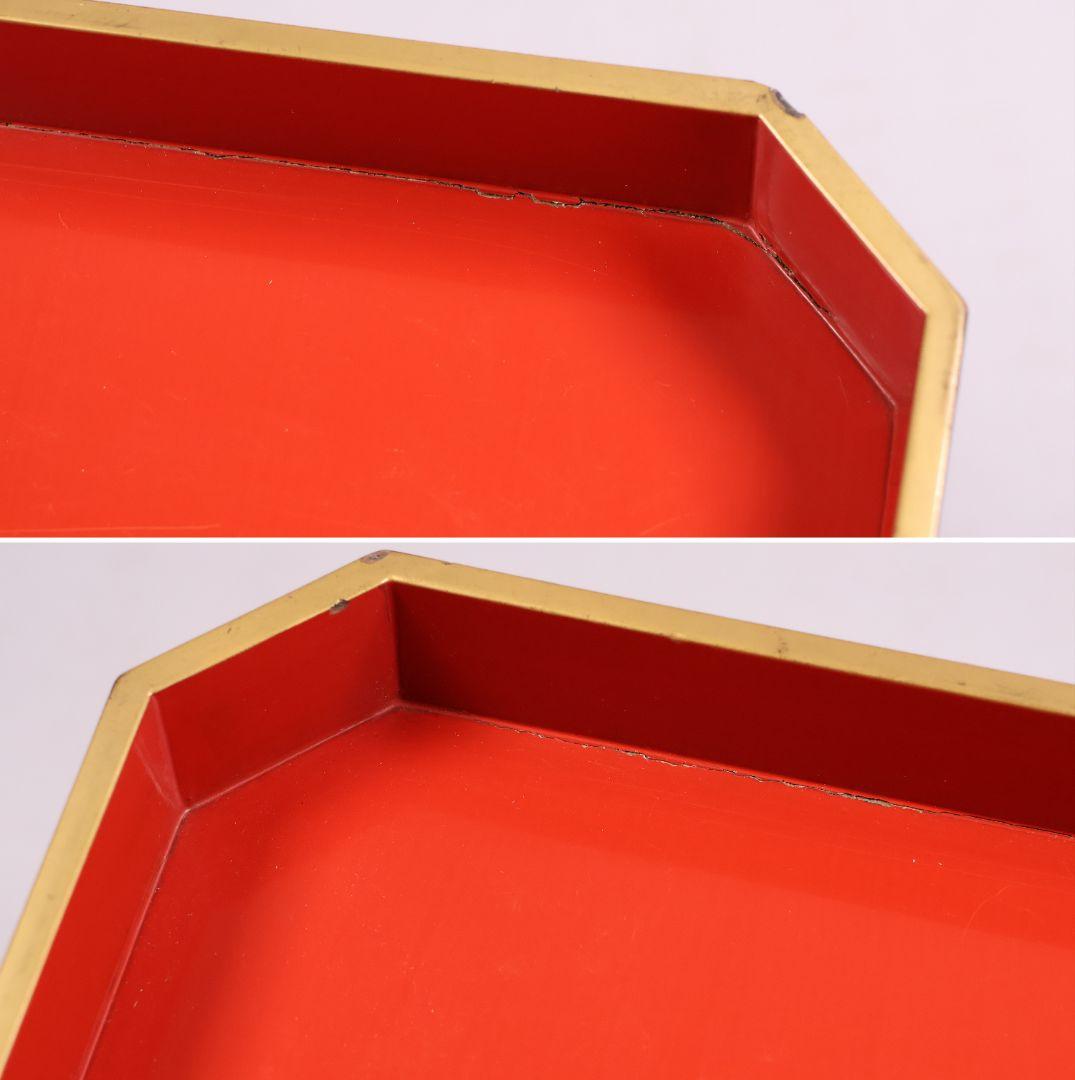 唐草蒔絵 三宝 高25.5cm 木製 朱塗 三宝台 金蒔絵 仏具【MA685】