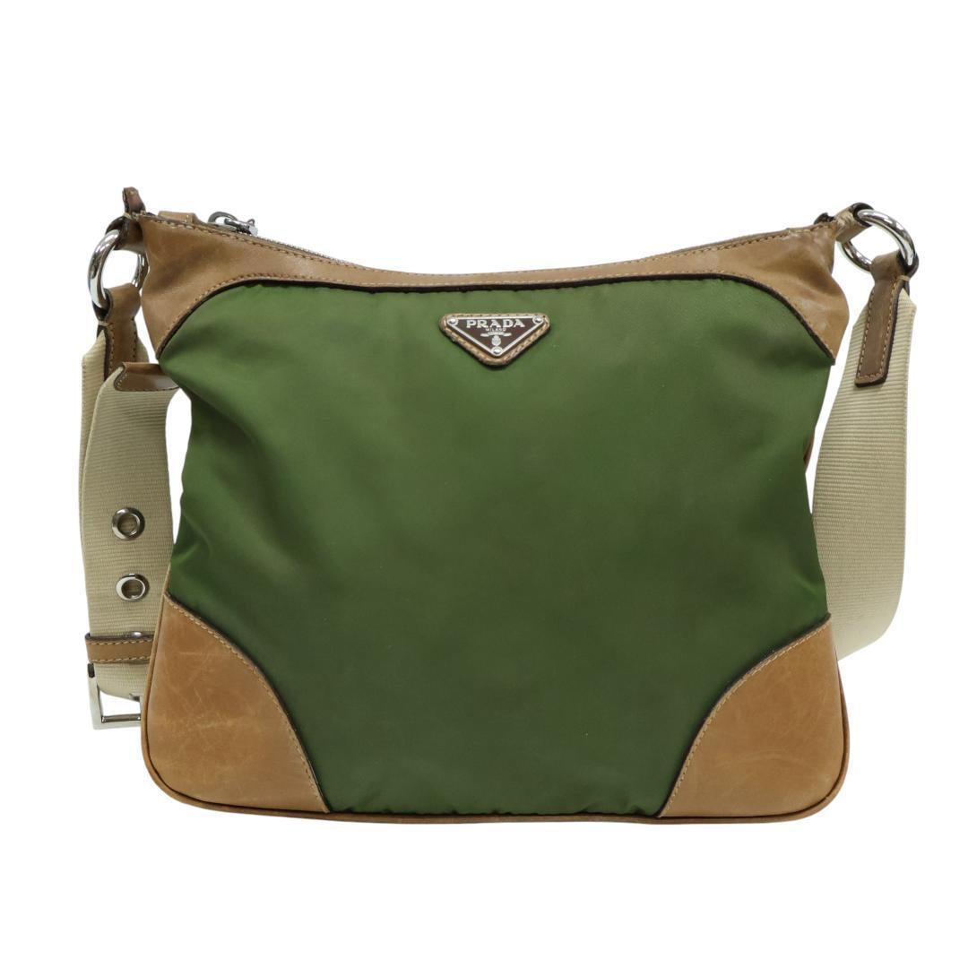 良品 PRADA プラダ ショルダーバッグ ナイロン レザー 三角ロゴ 白タグ