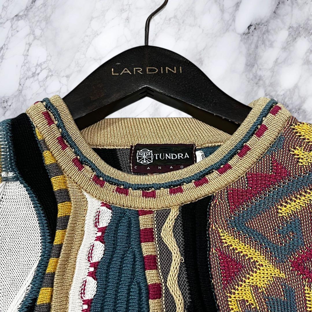 TUNDRA ツンドラ 3Dニット セーター 立体 総柄 マルチカラー L