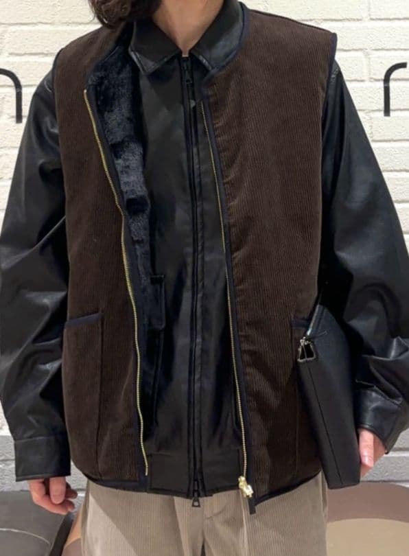 リバーシブルフェイクファーコーデュロイ ベスト 40 ブラウン