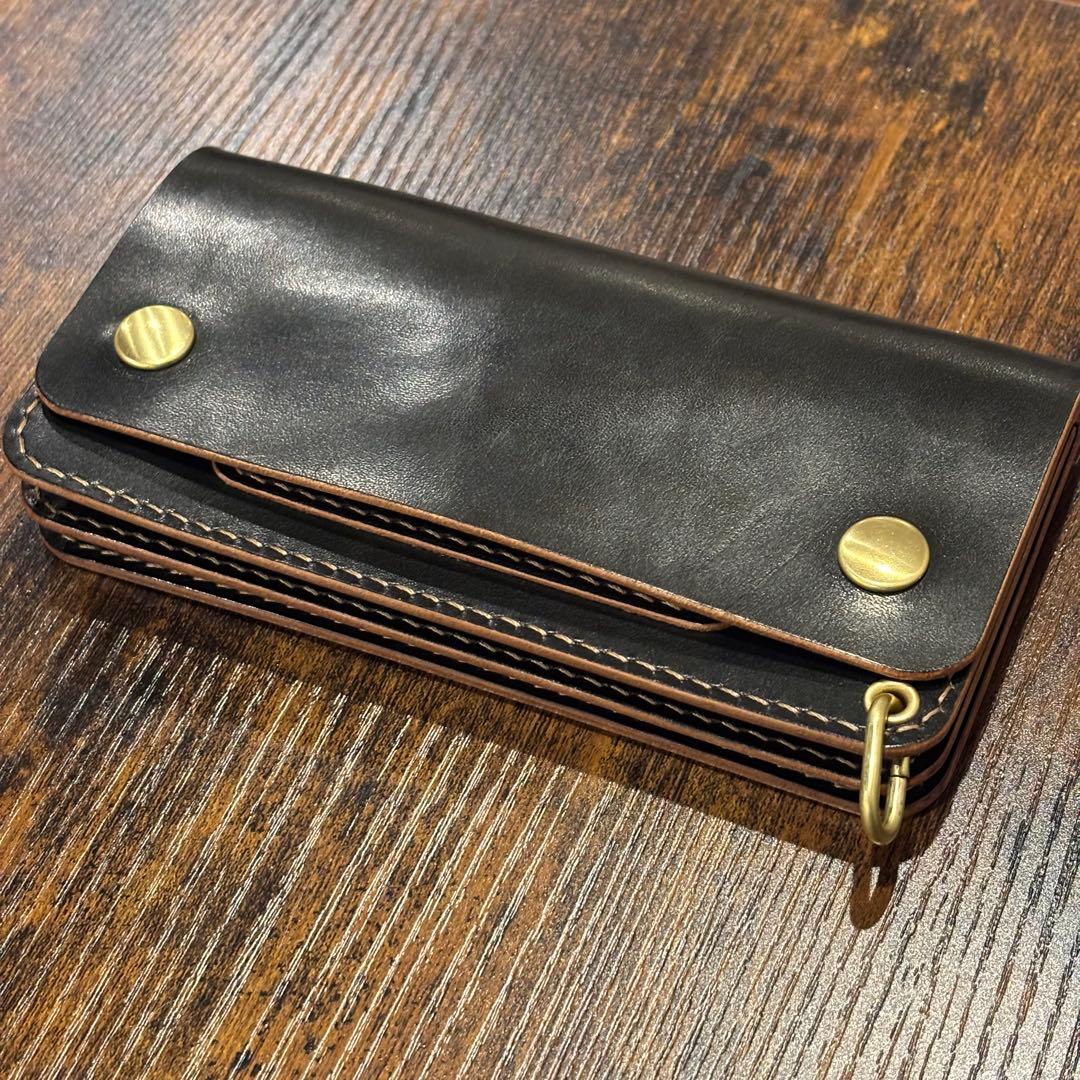 栃木レザー　トラッカーウォレット　茶芯ブラック　3層