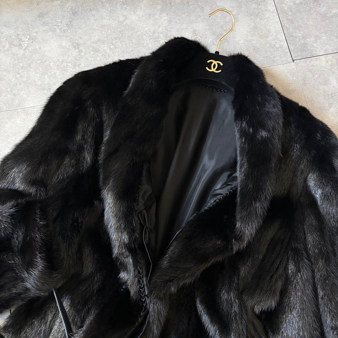 【極美品❣️】毛皮　総丈114 高級ミンク 銀SAGA ミンクコート ブラック